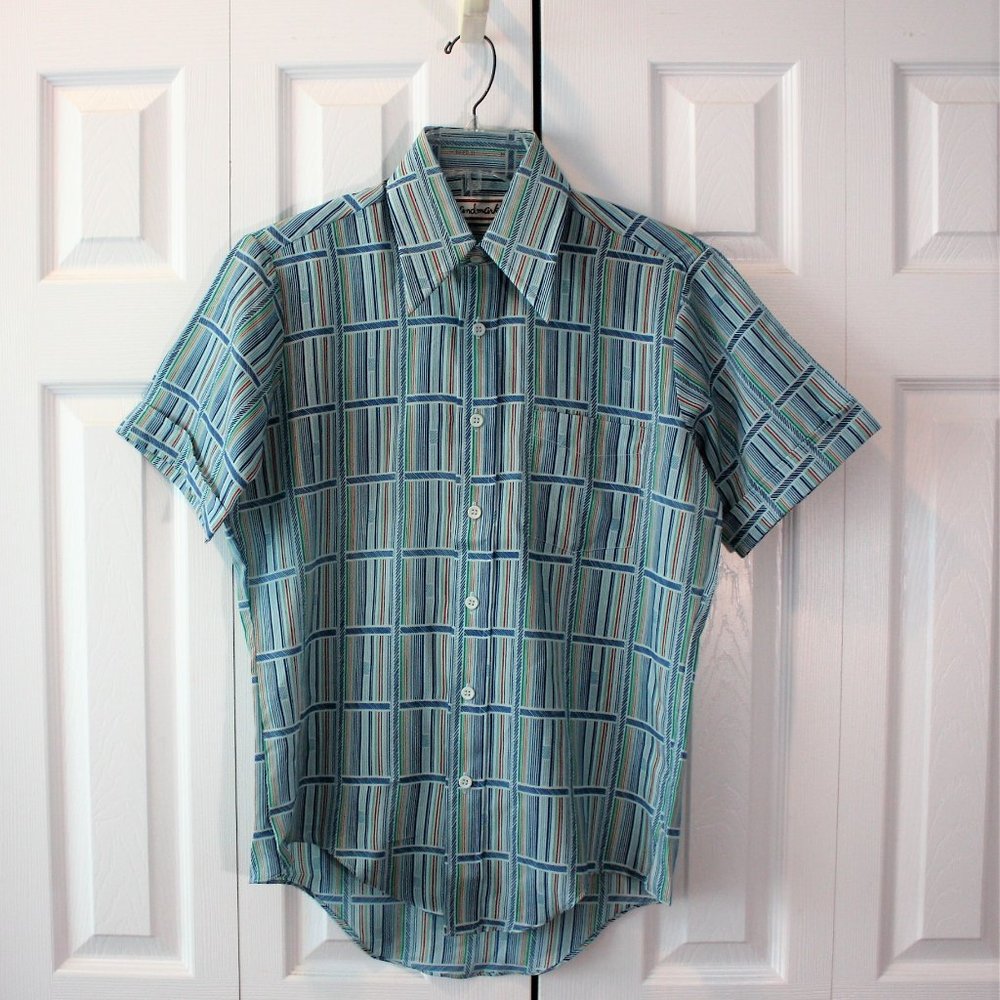 Men's Vintage LANDMARK Shirt Size Medium Striped Disco Shirt